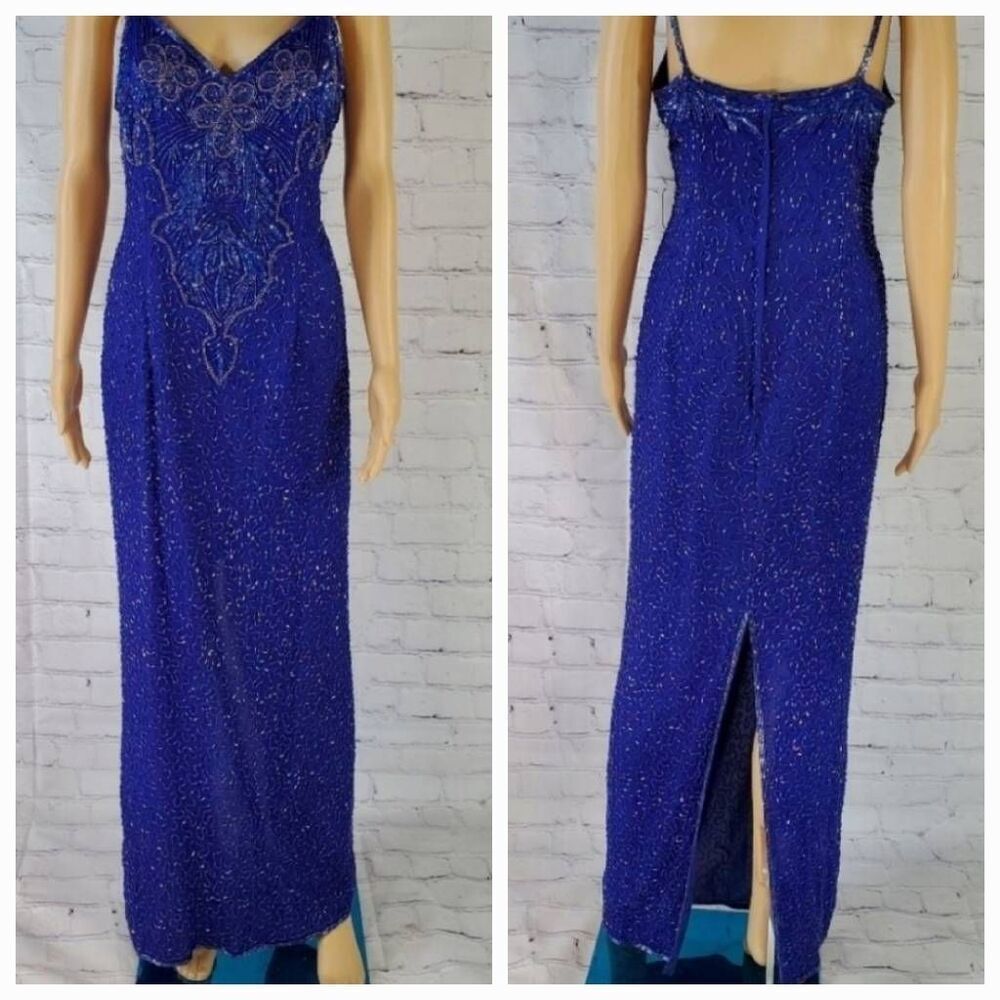 🍑Stenay Blue Beaded Spaghetti Strap Formal Dress Size 10
